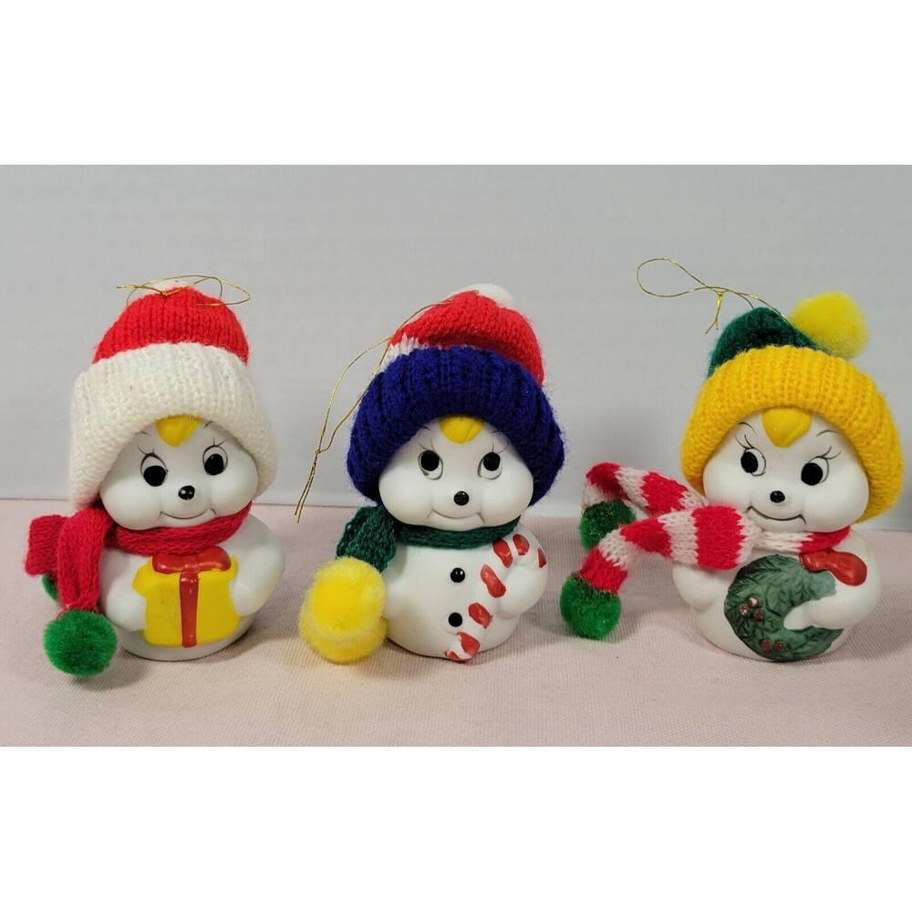 Vintage Set of 3 Snow Bells with Knit Hats and Scarves